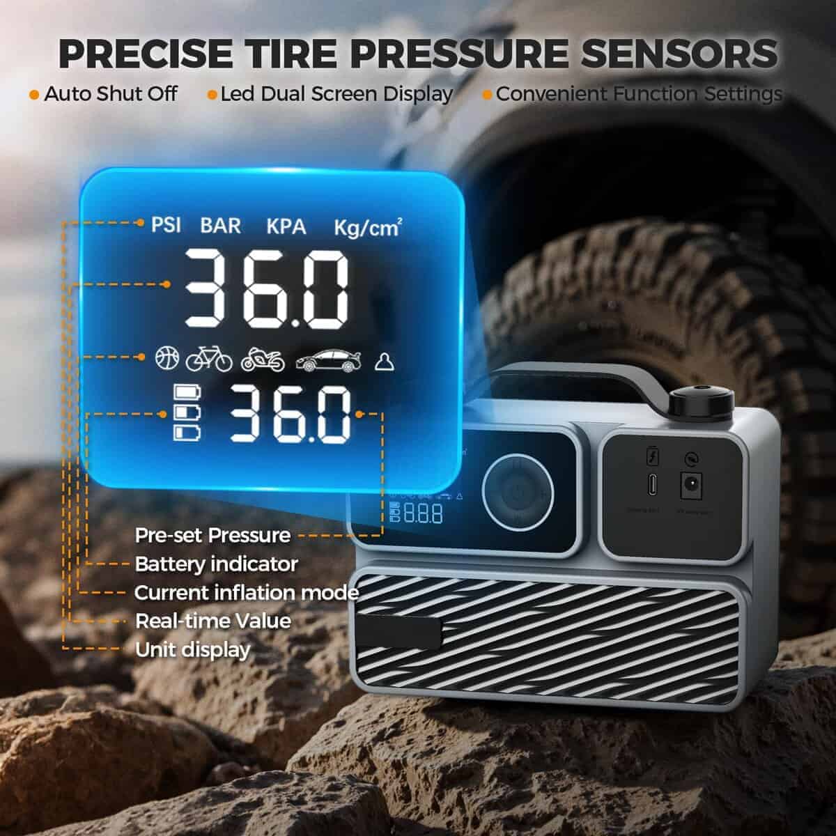 Inflador de neumáticos Compresor de aire portátil, Bomba de - Imagen 4