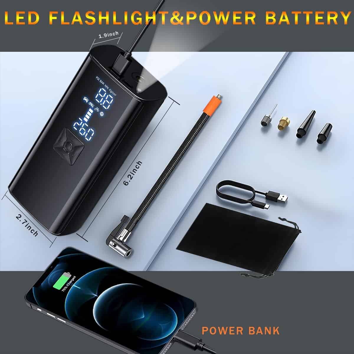 TOBZMONO Bomba de Neumáticos Inflador de aire portátil, - Imagen 4