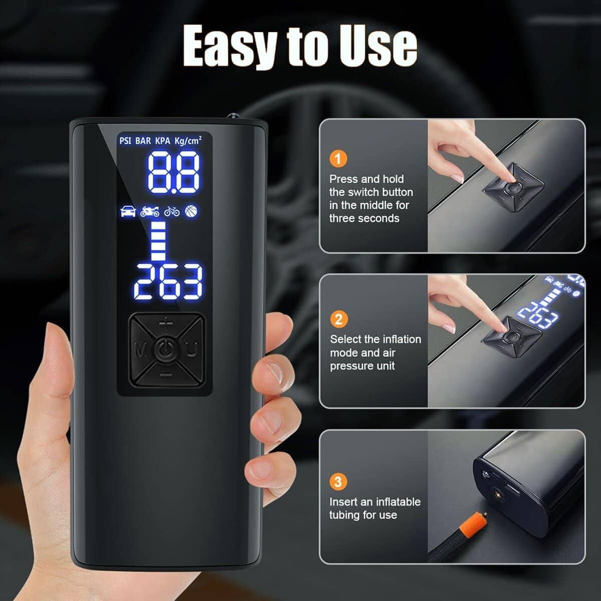 TOBZMONO Bomba de Neumáticos Inflador de aire portátil, - Imagen 6