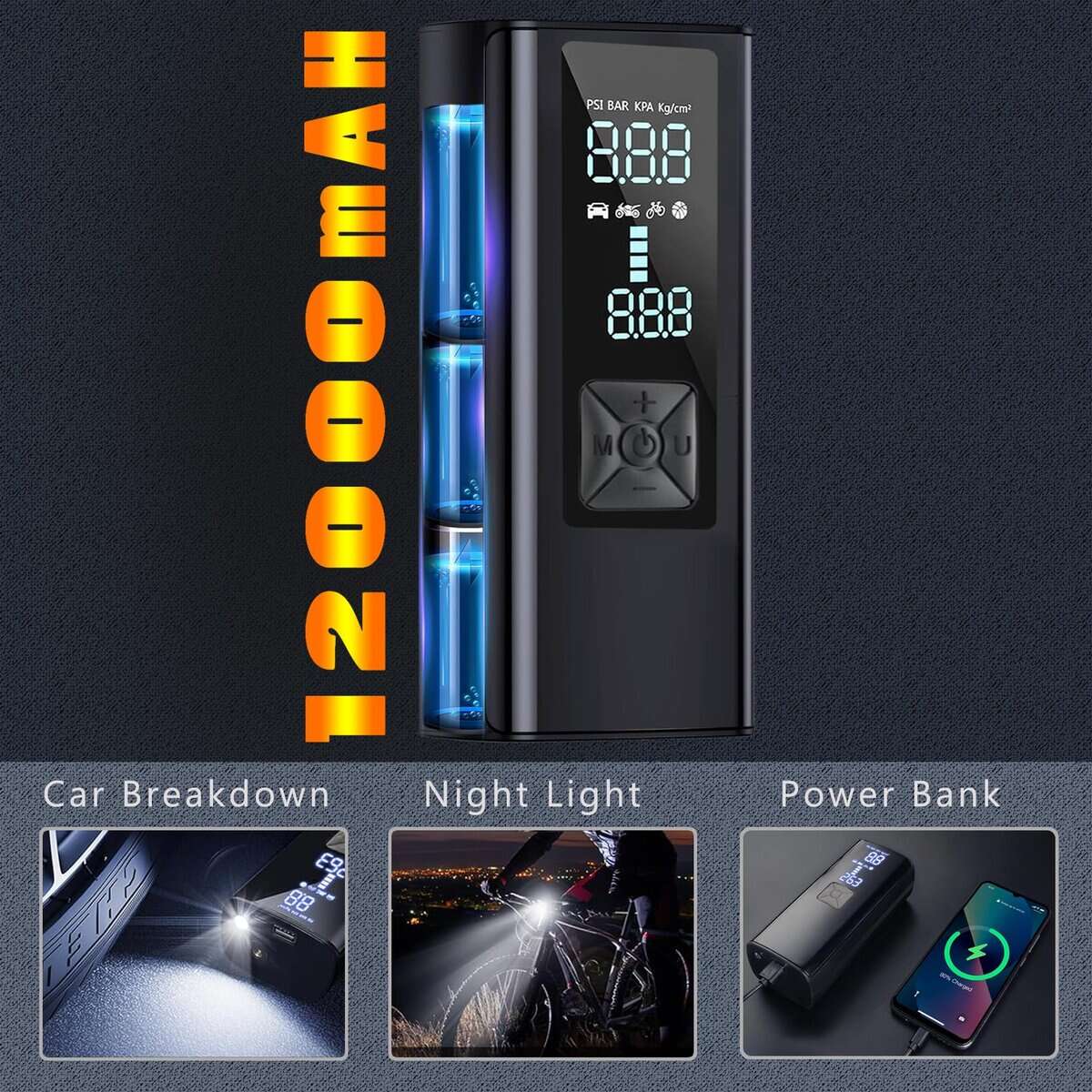 TOBZMONO Bomba de Neumáticos Inflador de aire portátil, - Imagen 5