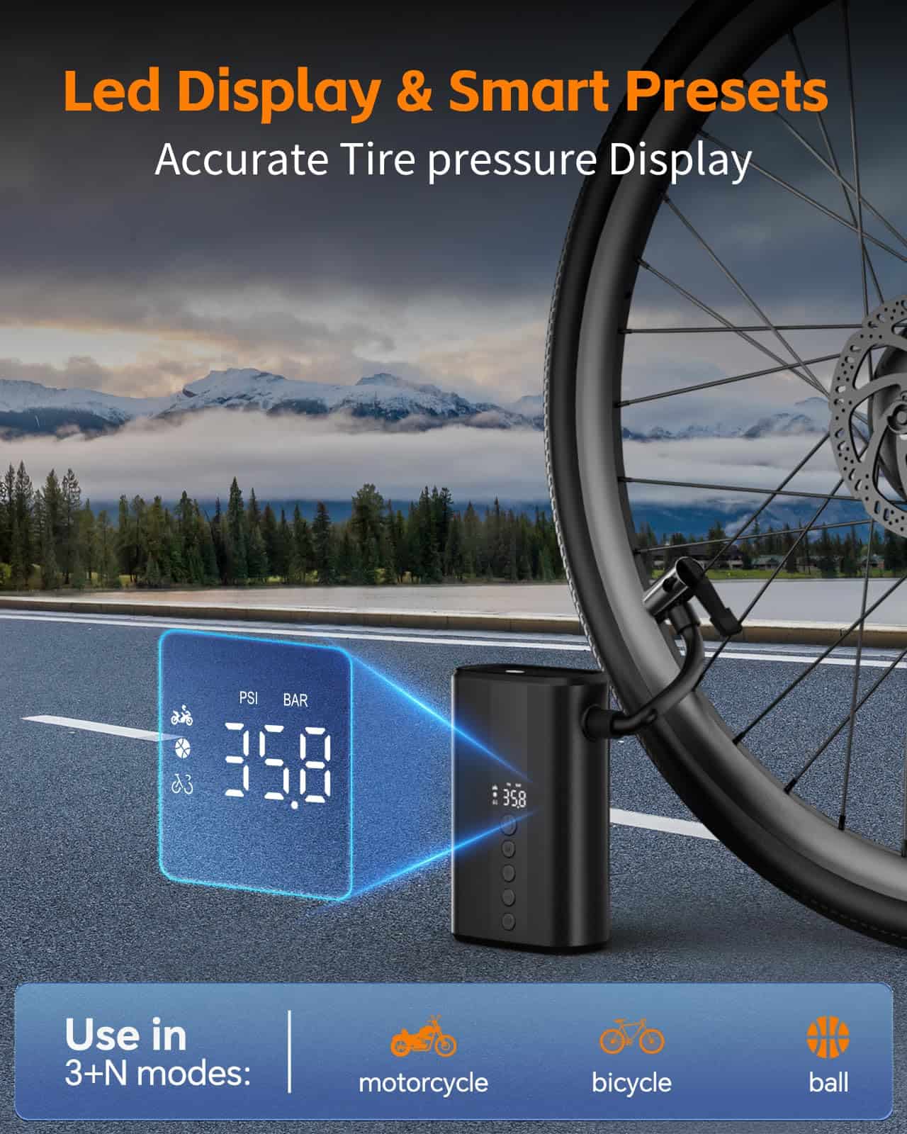 Bomba de Bicicleta Eléctrica, Bomba de Aire para Bicicleta - Imagen 8