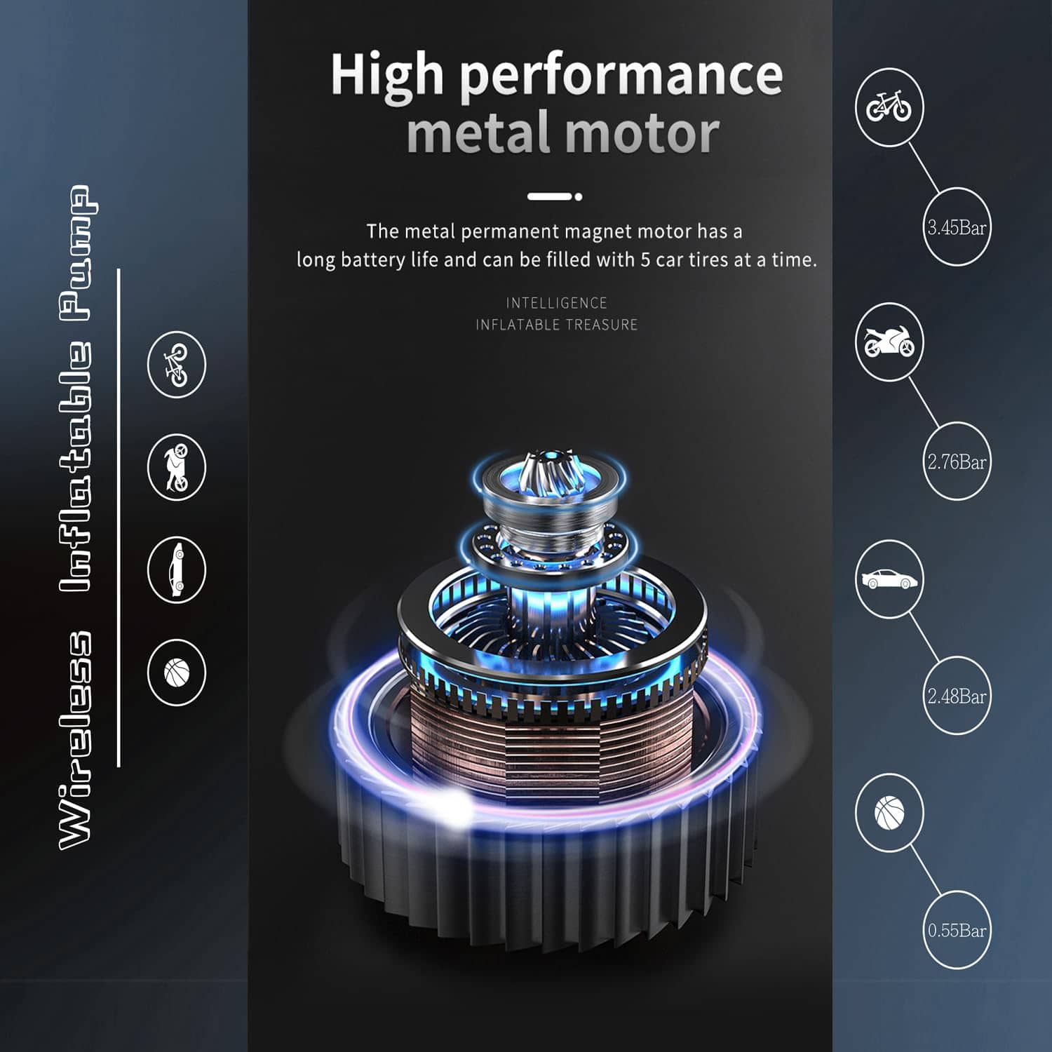 Inflador de neumáticos portátil inalámbrico AZHZOLSK para - Imagen 7