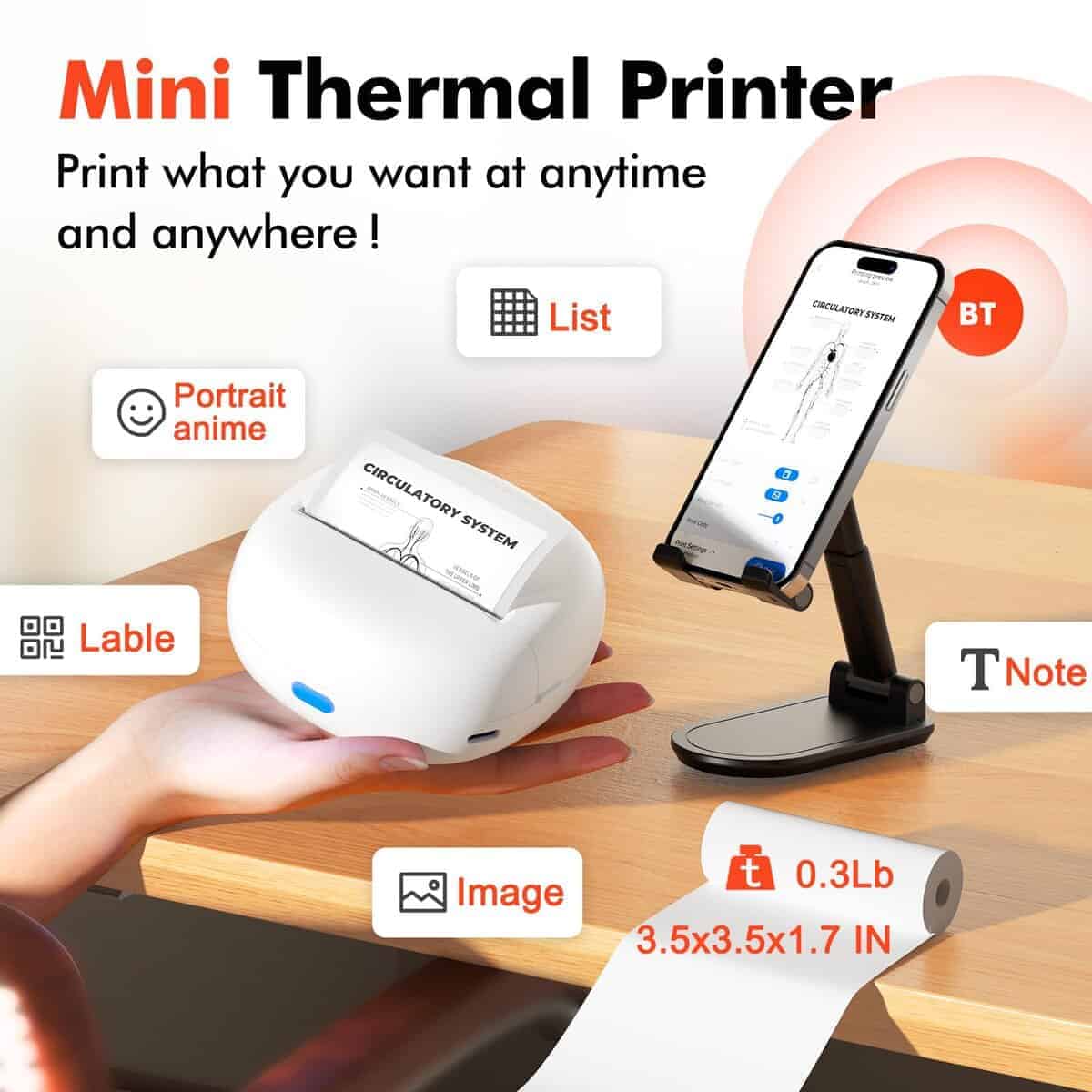 Impresora de Pegatinas sessoam, Mini Impresora Térmica, - Imagen 3