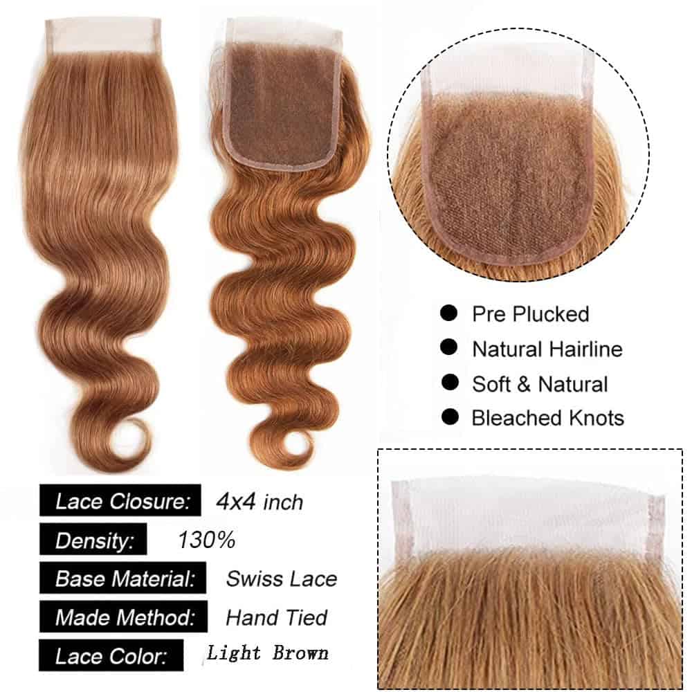 #30 Cierre de Encaje 4X4 de Color Marrón 22 Pulgadas - Imagen 4