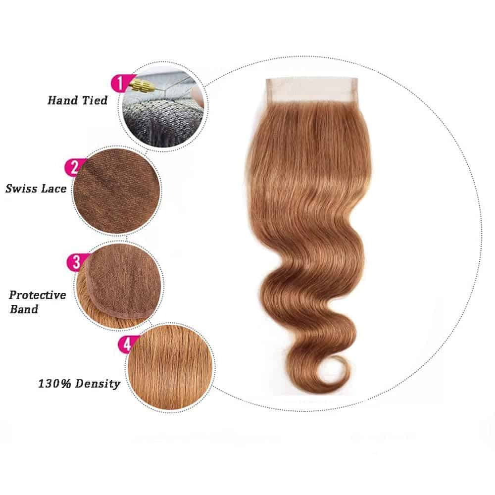 #30 Cierre de Encaje 4X4 de Color Marrón 22 Pulgadas - Imagen 5