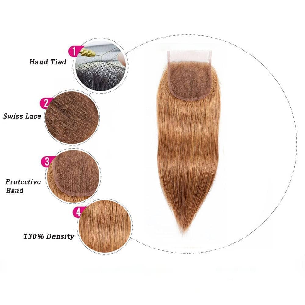 #30 Cierre de Encaje Marrrón 4X4 HD Transparente Frontal de - Imagen 5