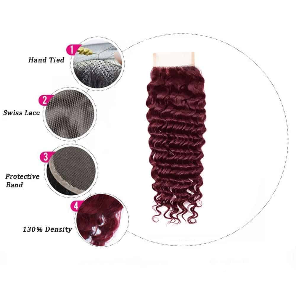 -Borgoña #99J 4x4 HD Cierre de Encaje Ondulado Profundo - Imagen 5