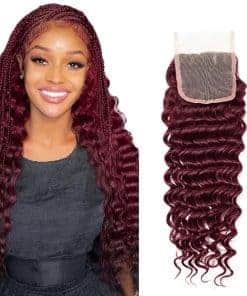 -Borgoña #99J 4x4 HD Cierre de Encaje Ondulado Profundo