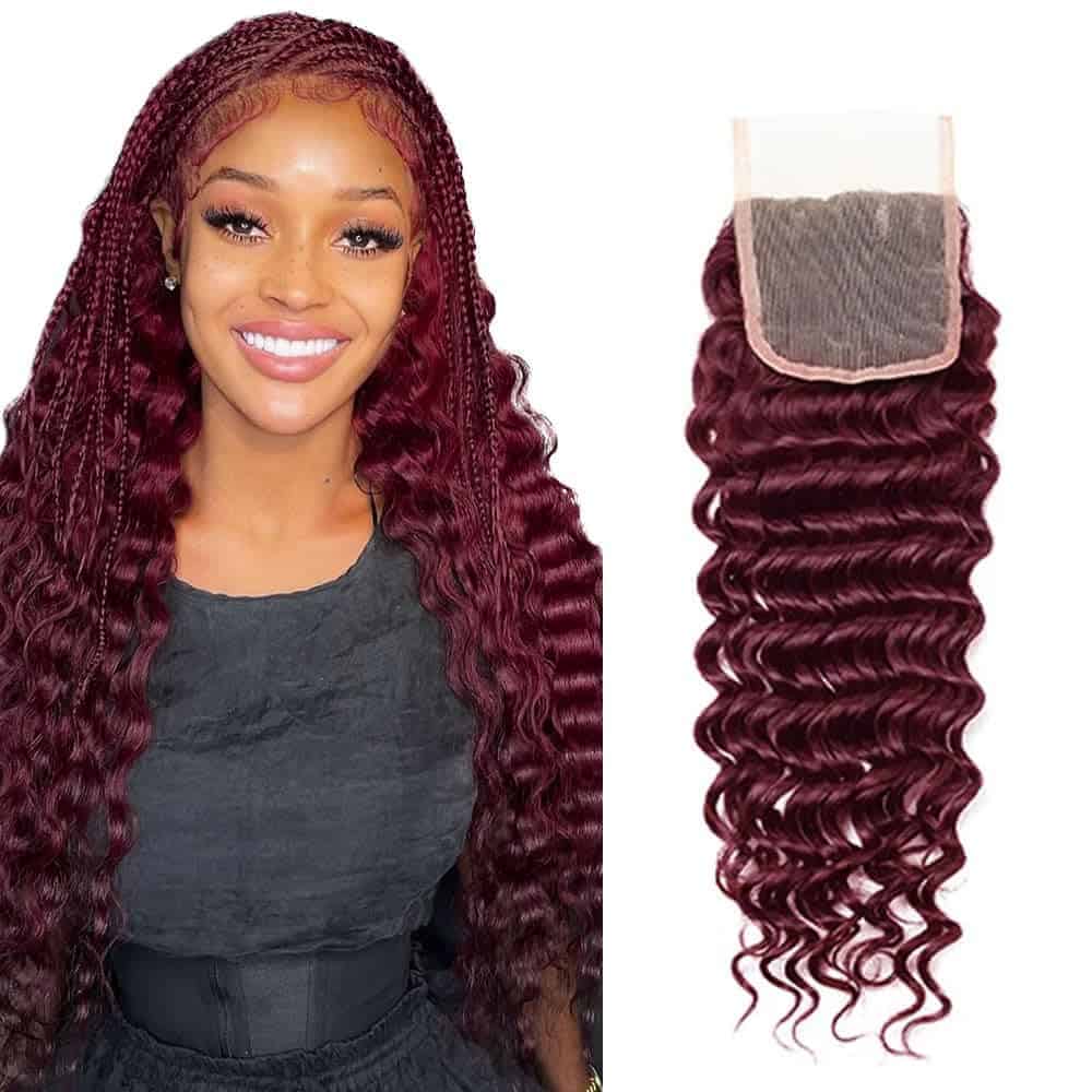 -Borgoña #99J 4x4 HD Cierre de Encaje Ondulado Profundo