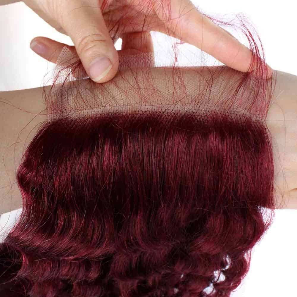 -Borgoña #99J 4x4 HD Cierre de Encaje Ondulado Profundo - Imagen 6