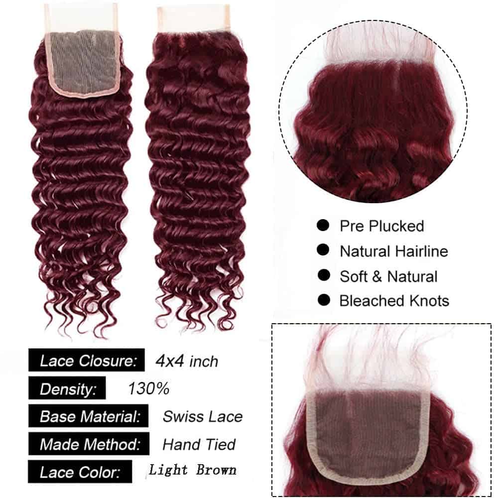 -Borgoña #99J 4x4 HD Cierre de Encaje Ondulado Profundo - Imagen 4