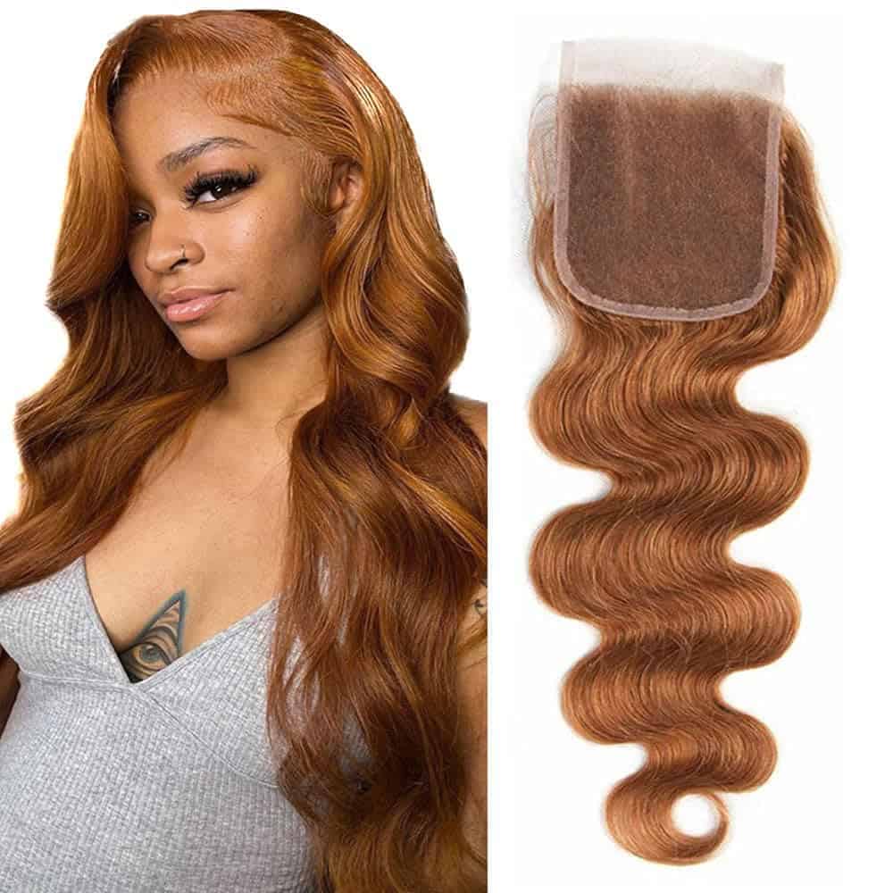 #30 Cierre de Encaje Marrón 4X4 HD Transparente de 22