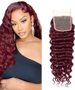 #99j Cierre de Encaje Burdeos 4X4 HD Transparente Frente de