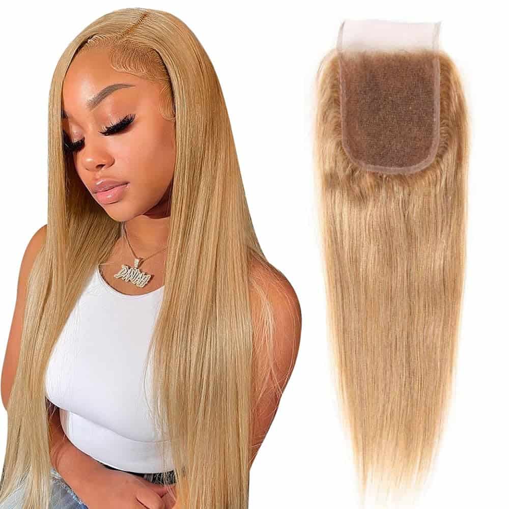 #27 Cierre de Encaje Rubio 4X4 HD Transparente de 18