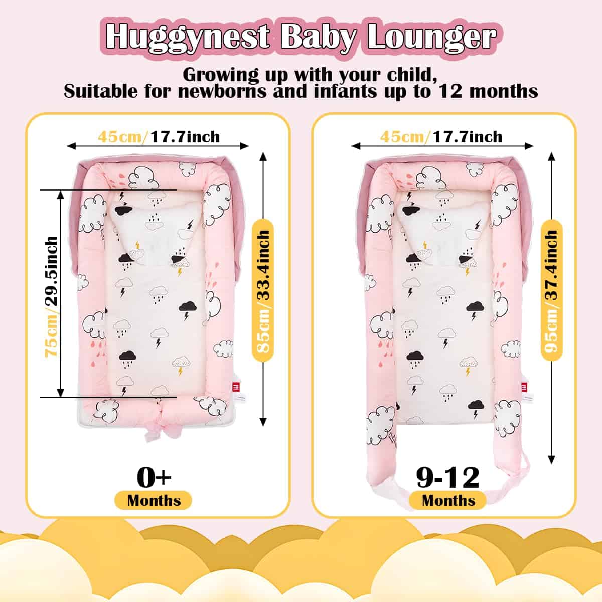 Huggynest Baby Lounger with Pillow, Portable Infant Lounger - Imagen 3