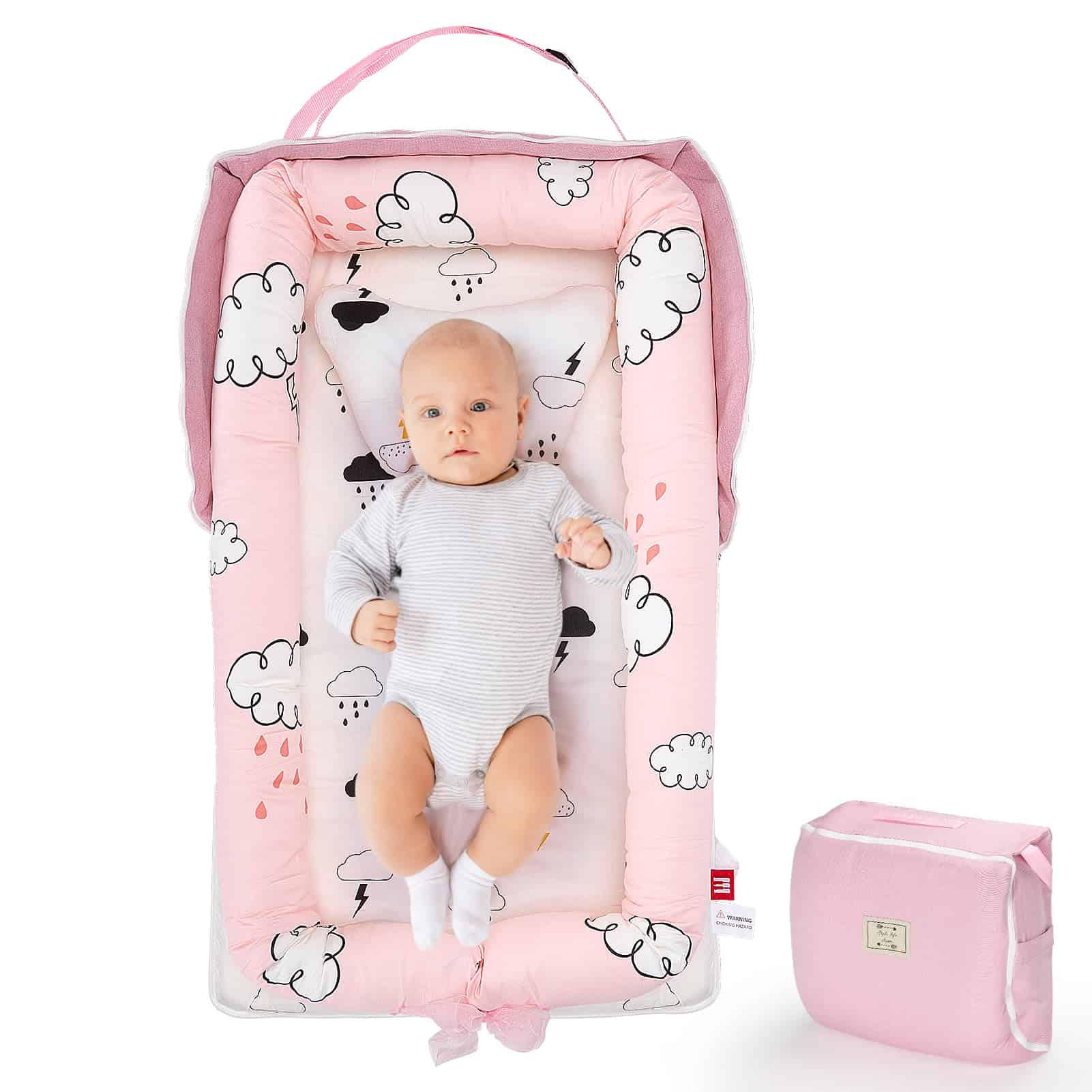 Huggynest Baby Lounger with Pillow, Portable Infant Lounger