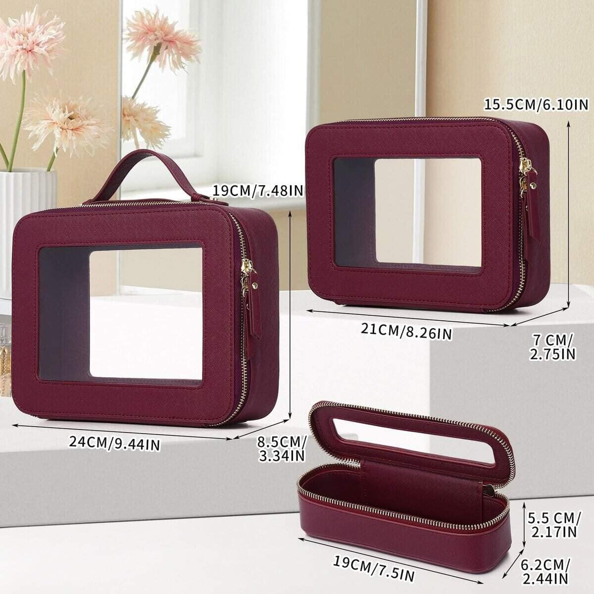 LOFOWN Juego de Maquillaje de Viaje Bolsa -Burdeos - Imagen 3