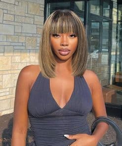 Pelucas de Cabello Humano con Destacados Aliesencia Bob con