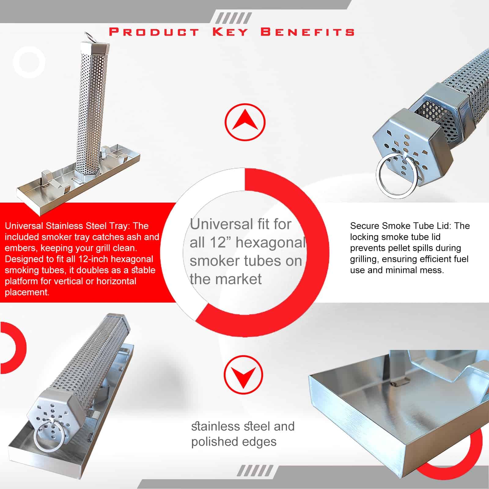 Tubo de ahumador KU-koruo con tapa y bandeja para ahumar - - Imagen 6