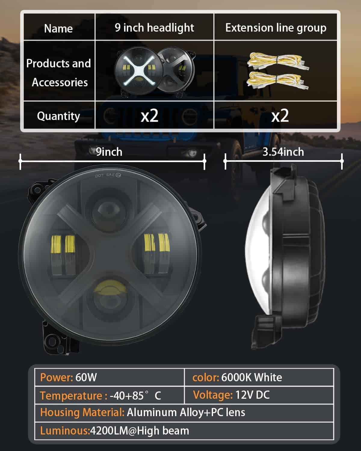 Faros LED de 9 pulgadas HENGTUAOTO con luz diurna blanca en - Imagen 7