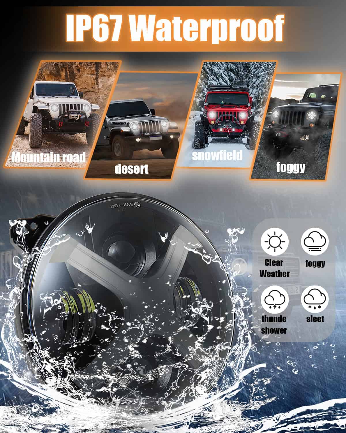 Faros LED de 9 pulgadas HENGTUAOTO con luz diurna blanca en - Imagen 4