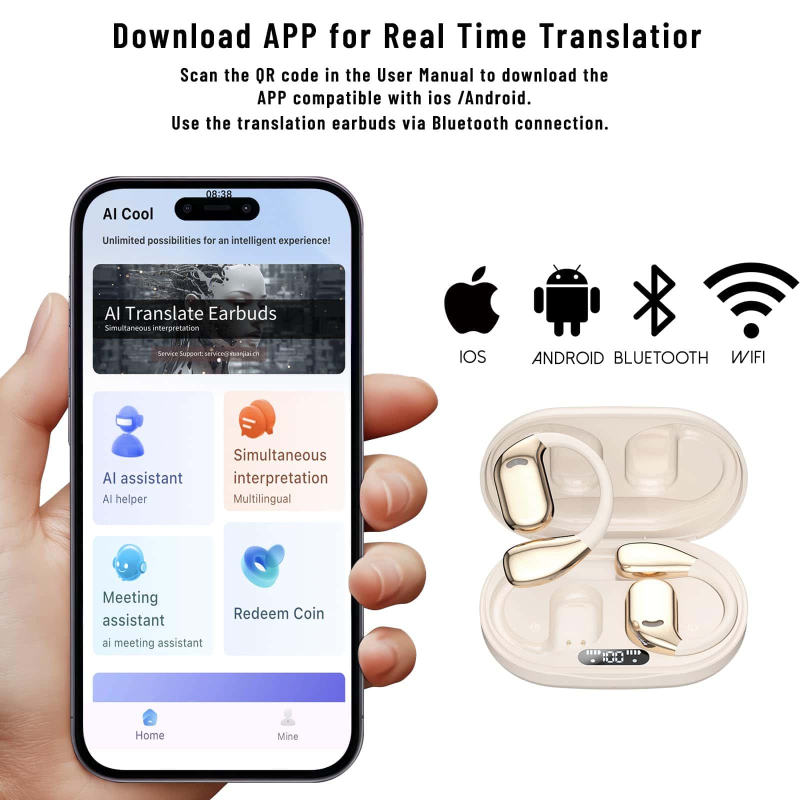 Auriculares Hxswkk AI Translation para Viajes de Negocios, - Imagen 5