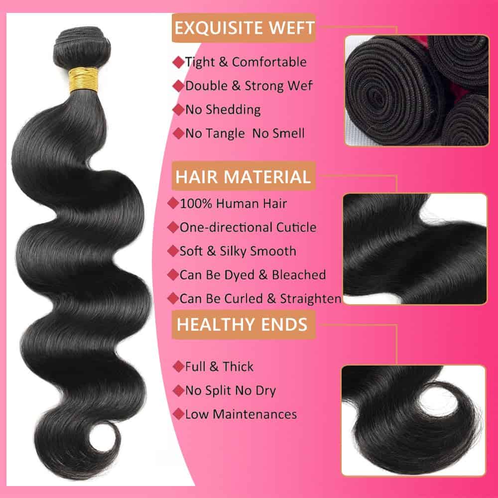 Aptatuse Body Wave Bundles Cabello Humano 26 Pulgadas 14A - Imagen 4