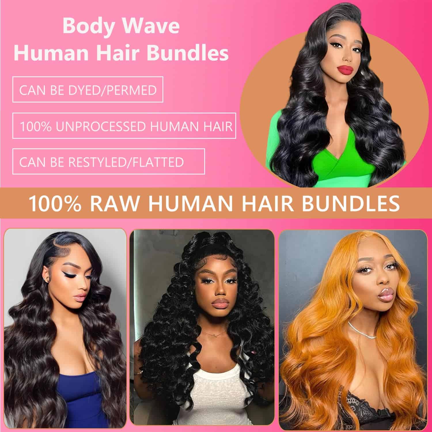 Aptatuse Body Wave Bundles Cabello Humano 26 Pulgadas 14A - Imagen 8