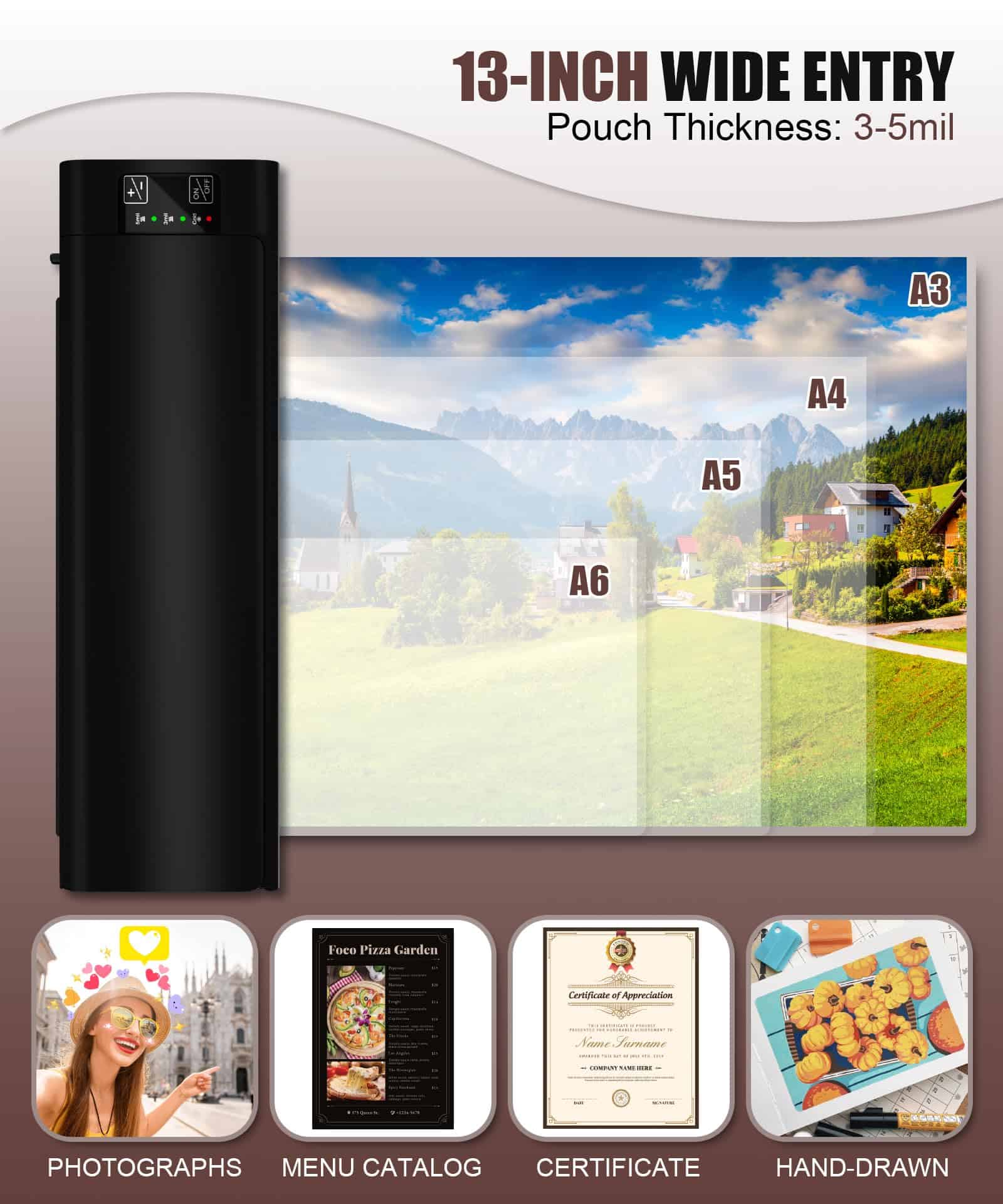 Máquina Laminadora A3, 13 Pulgadas 9 en 1 con Hojas de - Imagen 8