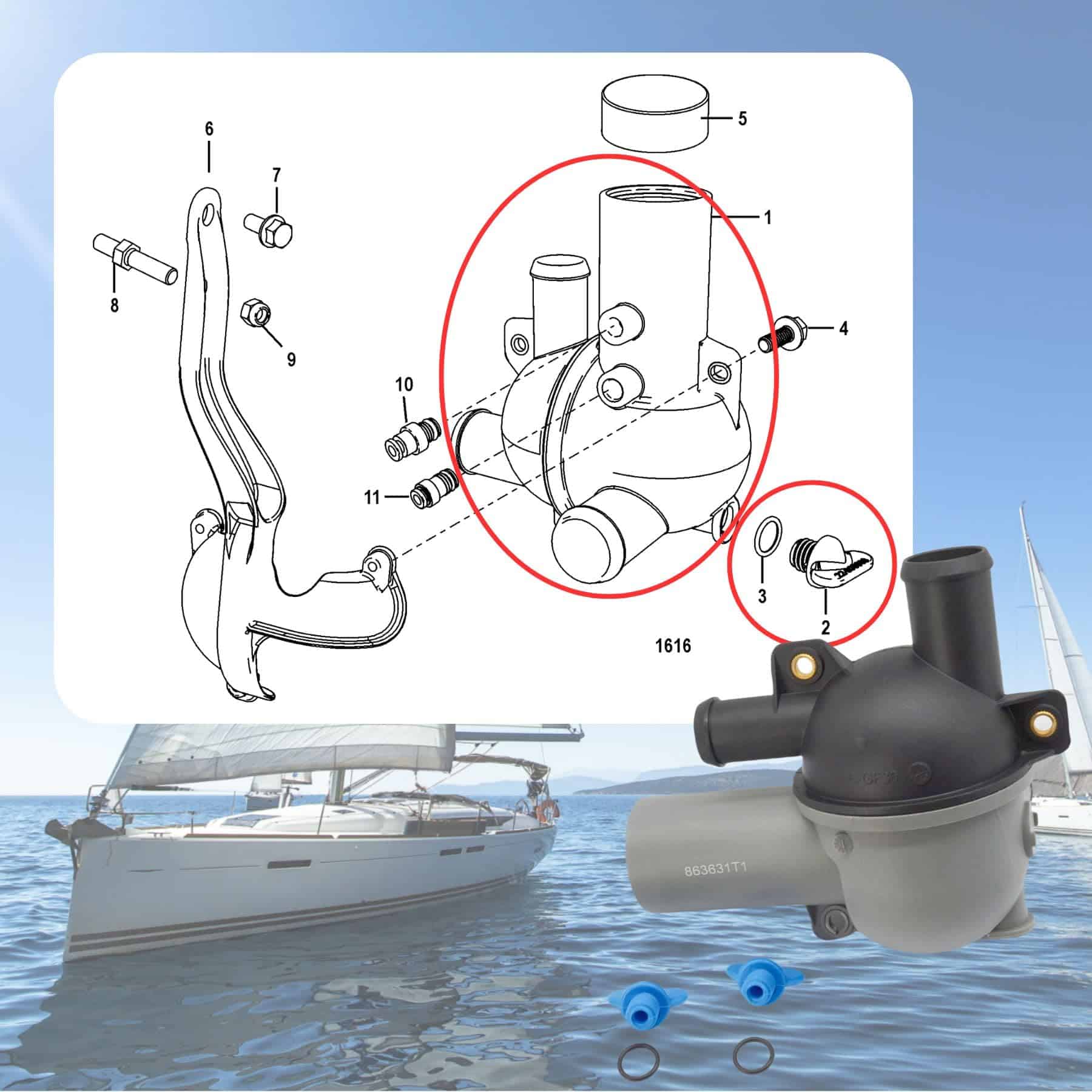 Seasierra 863802T2 Carcasa de Distribución de Agua para - Imagen 7