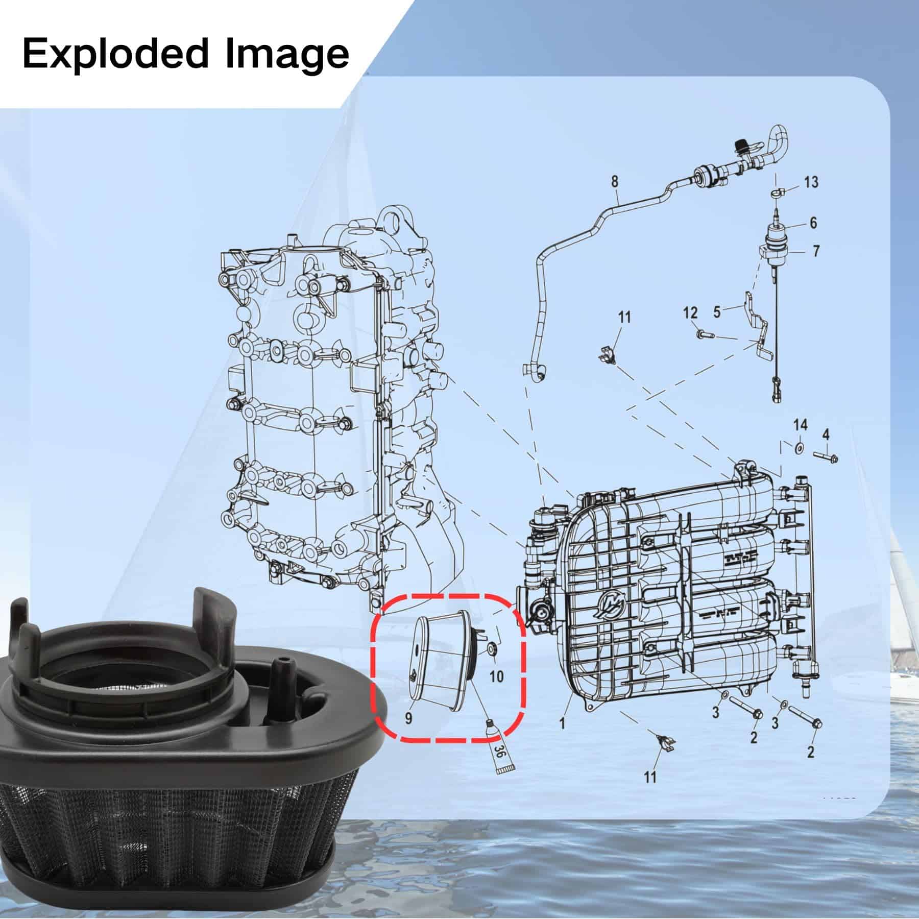 Filtro de aire marino para barco Mercury Mariner 4 tiempos - Imagen 7