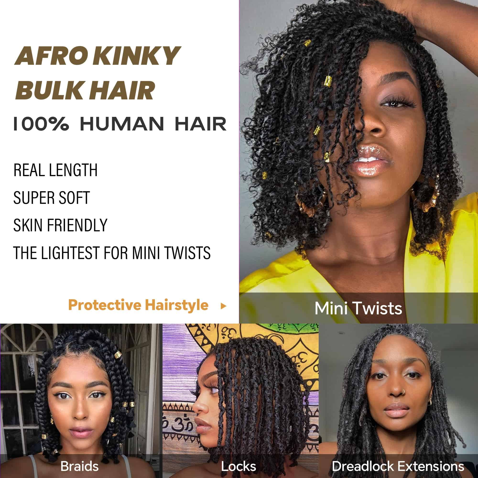 Cabello Afro Kinkys Bulk de Cabello Humano - 100% Cabello - Imagen 7