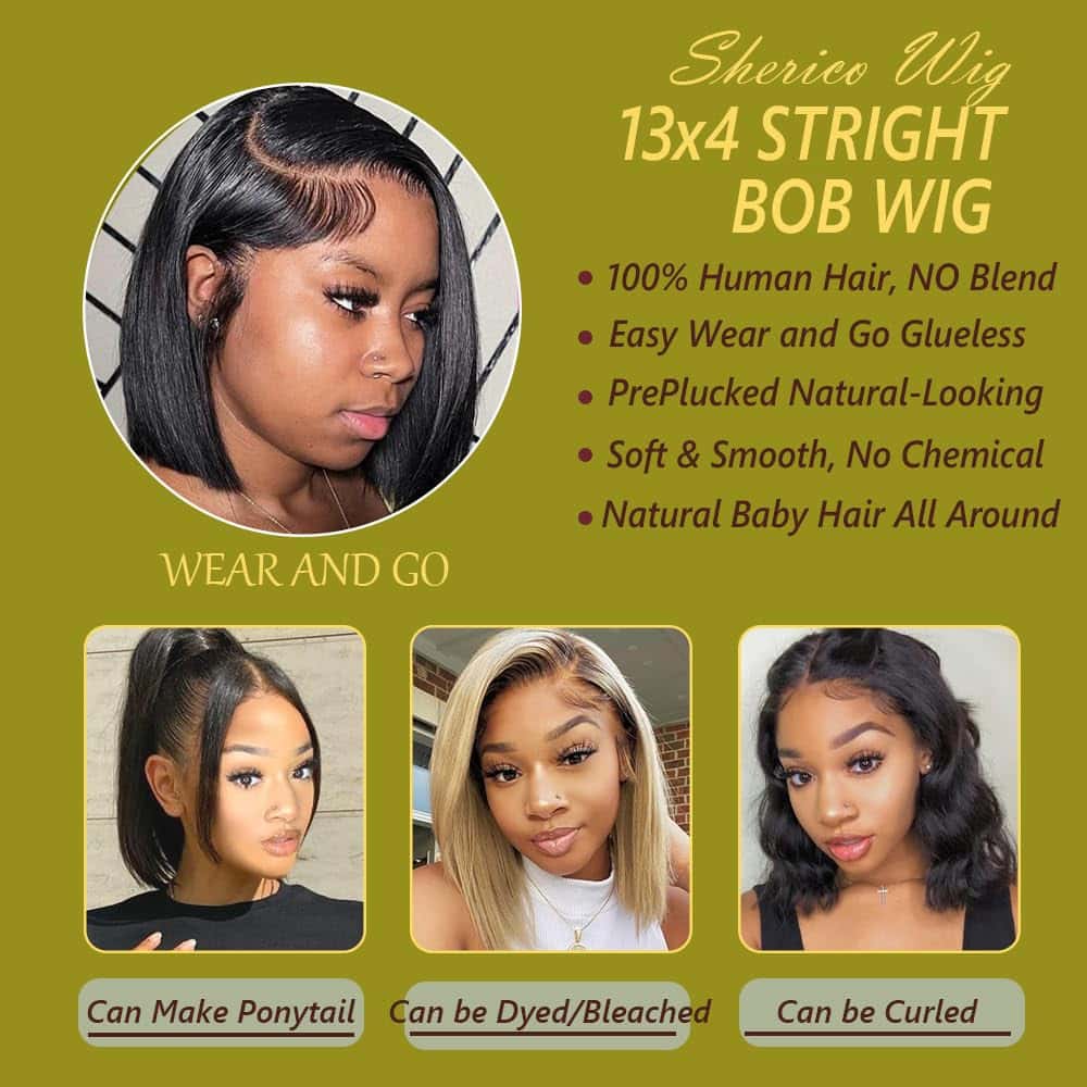 Pelucas de Bob de Encaje Frontal de Pelo Humano 13x4, - Imagen 6