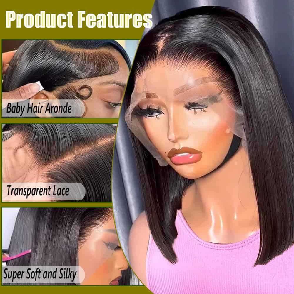 Pelucas de Bob de Encaje Frontal de Pelo Humano 13x4, - Imagen 5