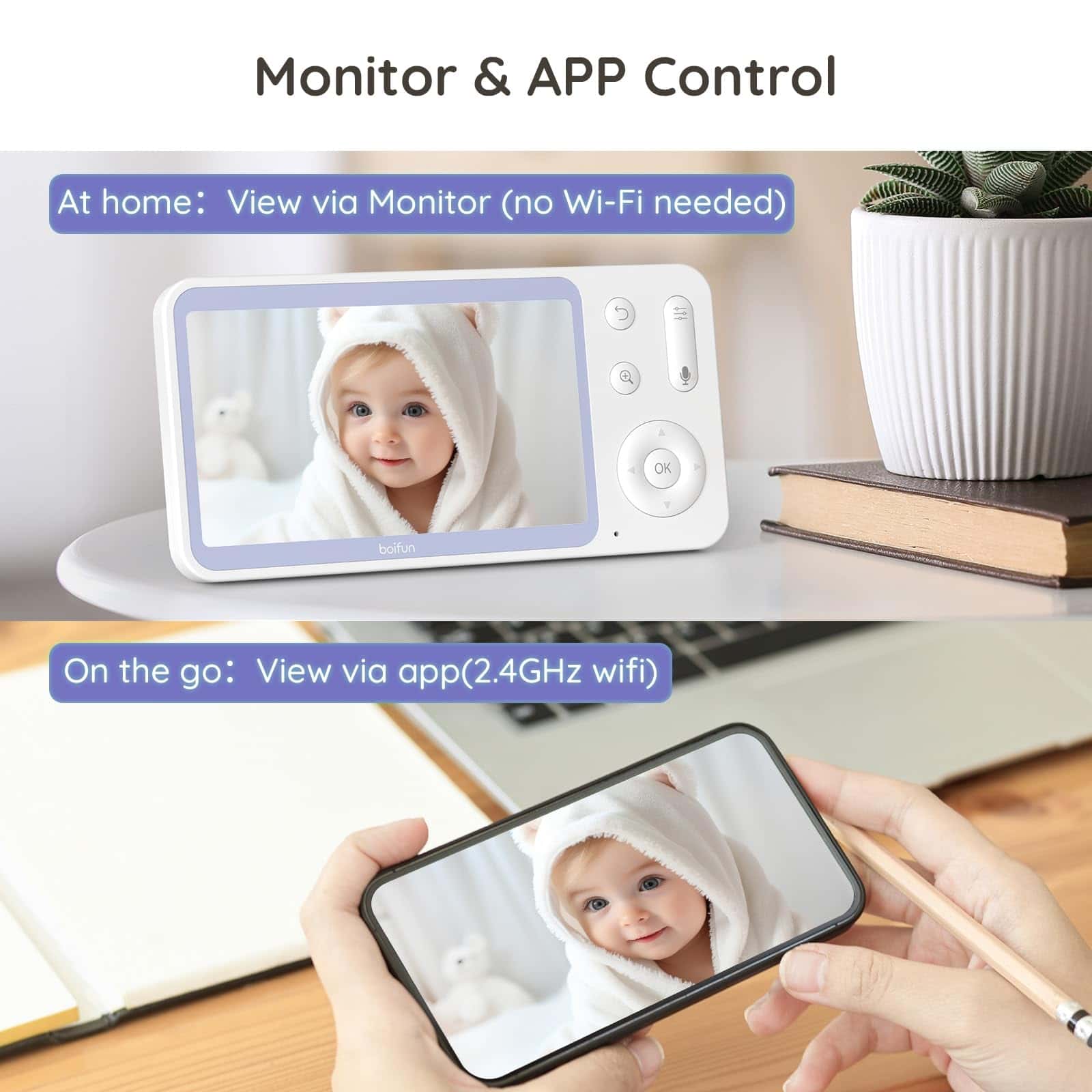 Monitor de Bebé de Video BOIFUN 2K con Cámara y WiFi, - Imagen 3