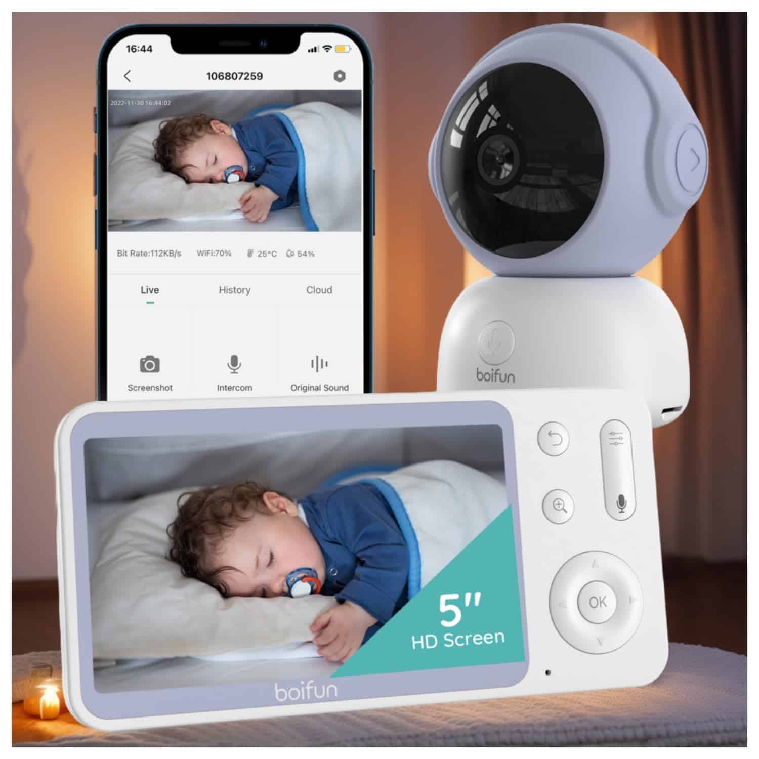 Monitor de Bebé de Video BOIFUN 2K con Cámara y WiFi,