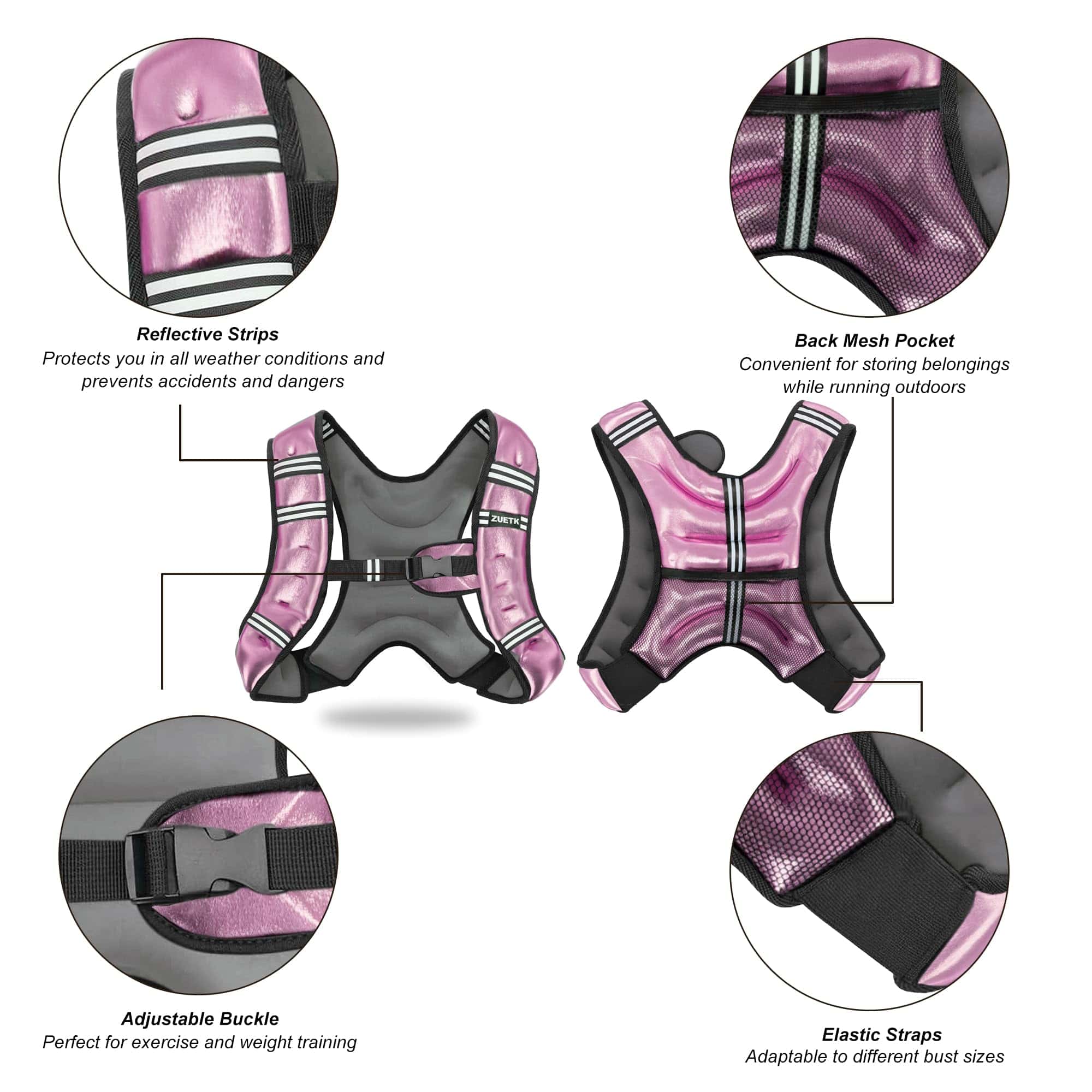 Chaleco con Peso ZUETK, Chaleco de -Rosa - Imagen 3