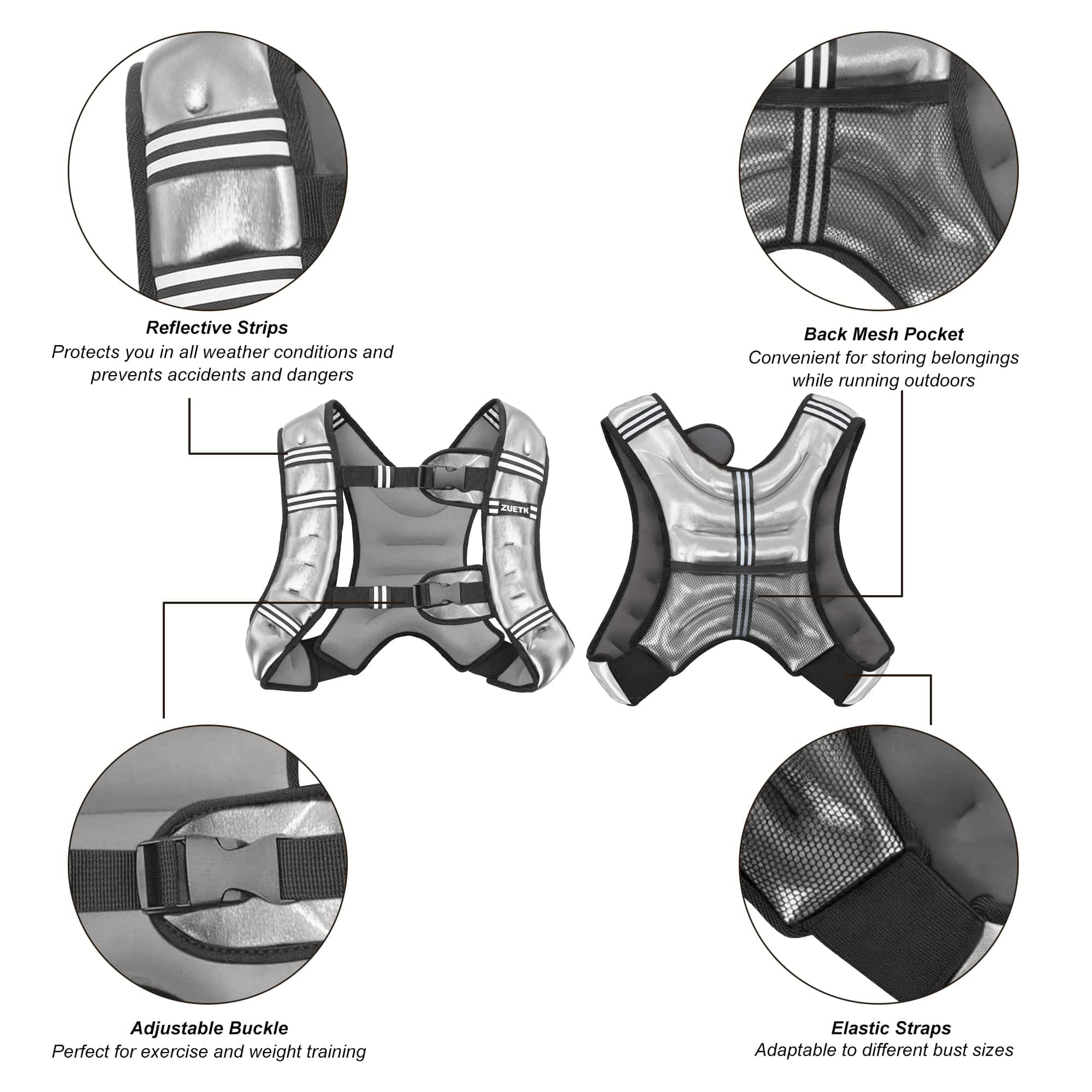 Chaleco con peso ZUETK, 6lb/8lb/12lb/16lb Chaleco con raya - Imagen 3