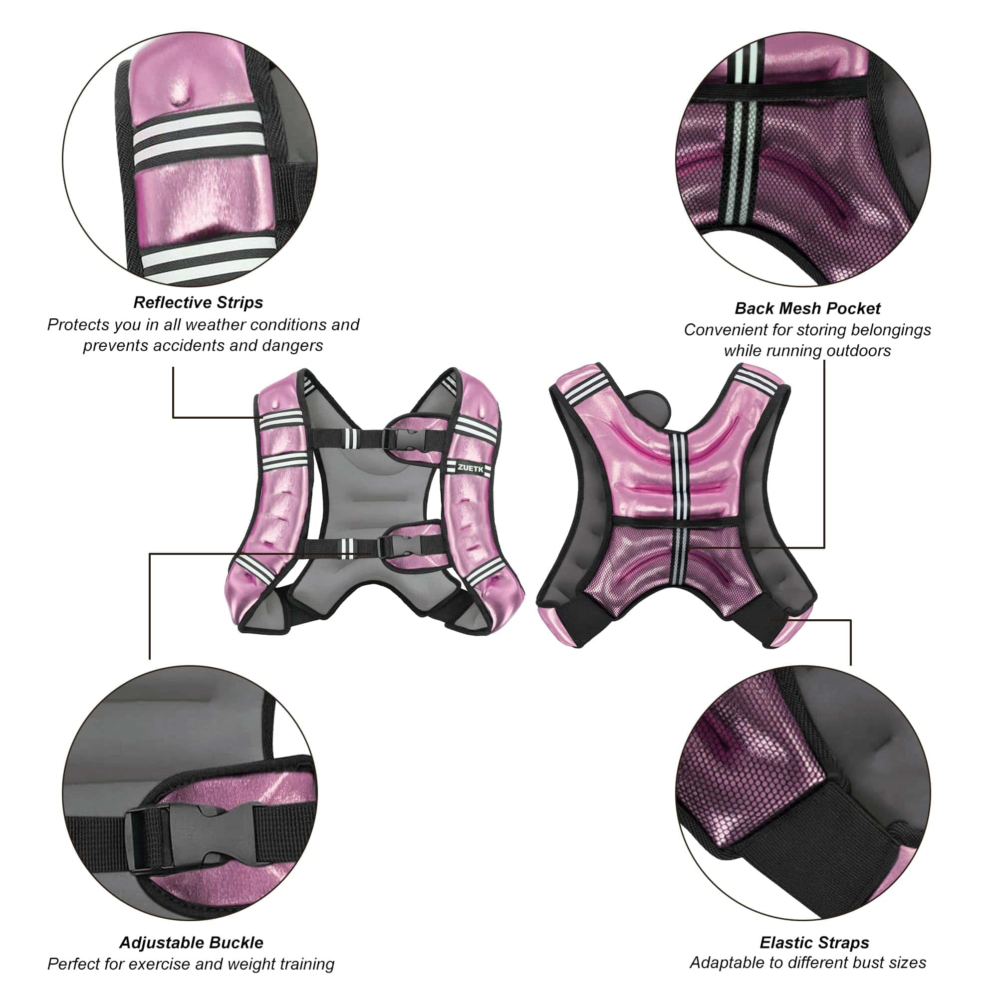 Chaleco con Peso ZUETK, Chaleco de -Rosado - Imagen 3