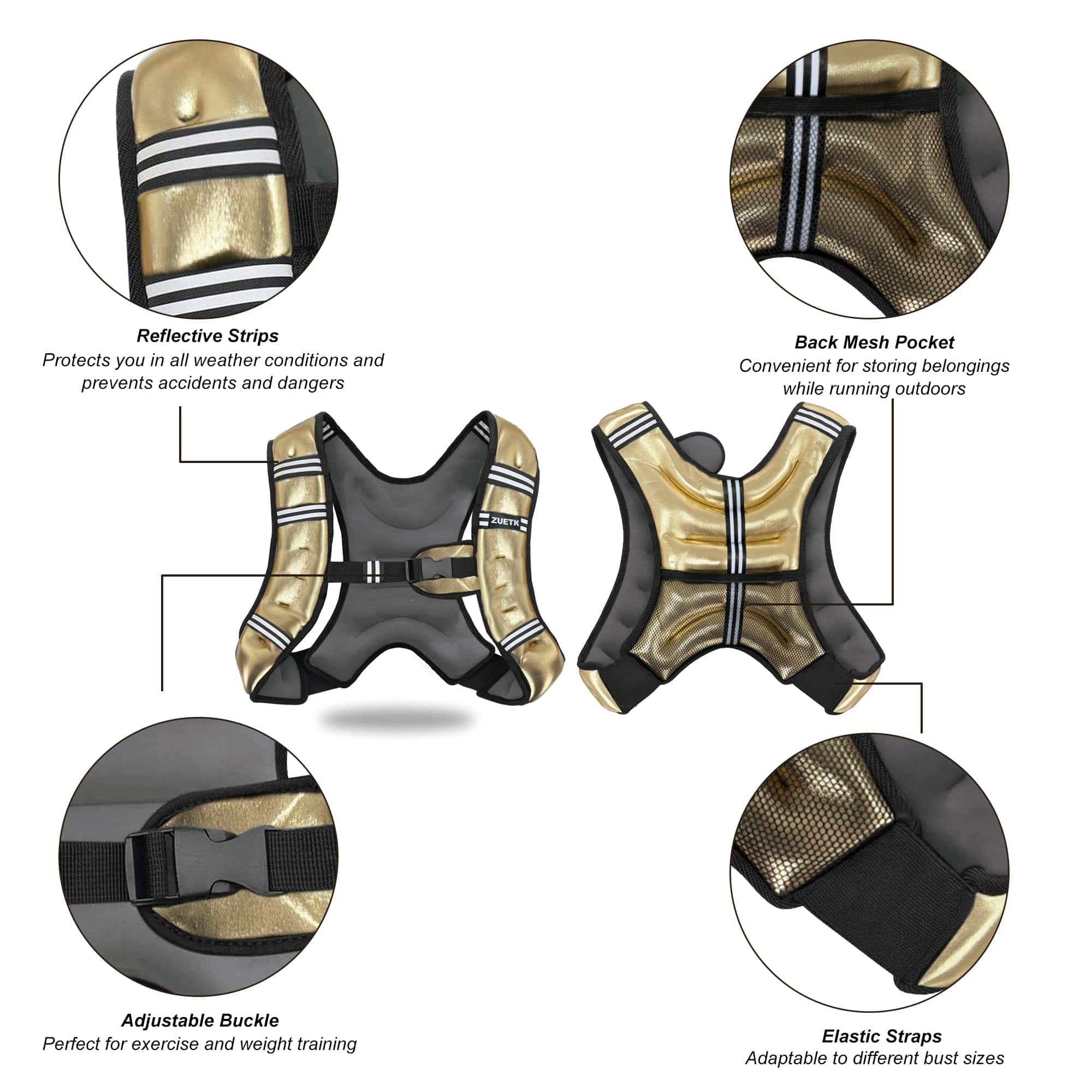 Chaleco con peso ZUETK, Chaleco de -PU-Gold - Imagen 3