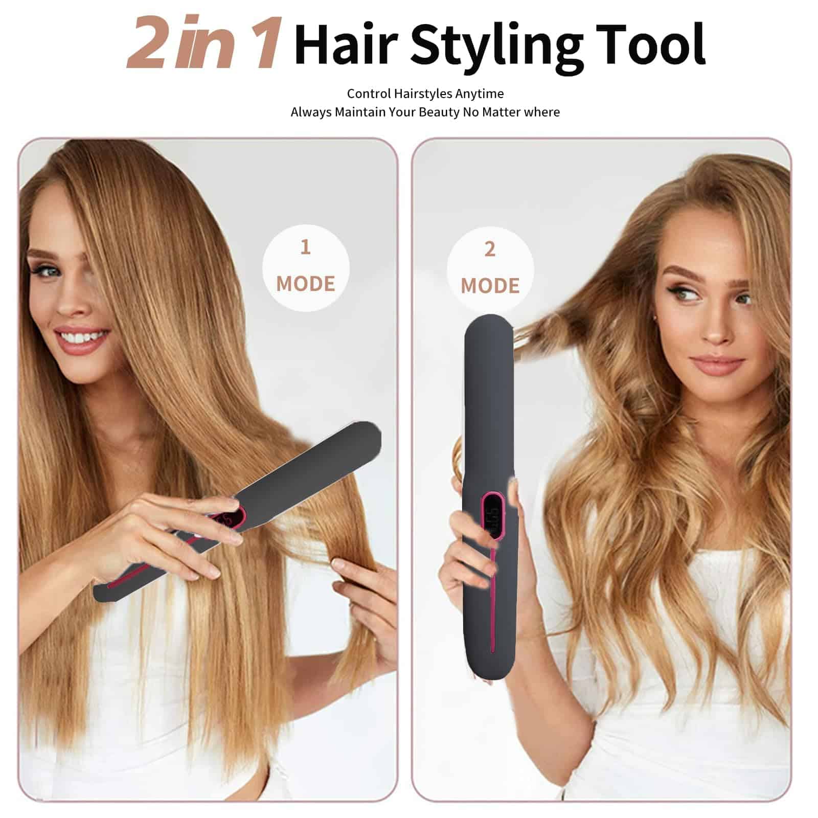 Plancha de Pelo Inalámbrica y Rizadora 2 en 1 Portátil - Imagen 7