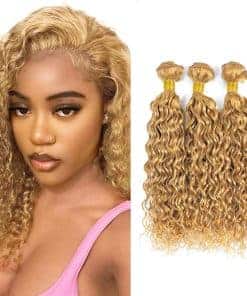 #27 Mechones Rubios de Onda de Agua de Cabello Humano 24 26