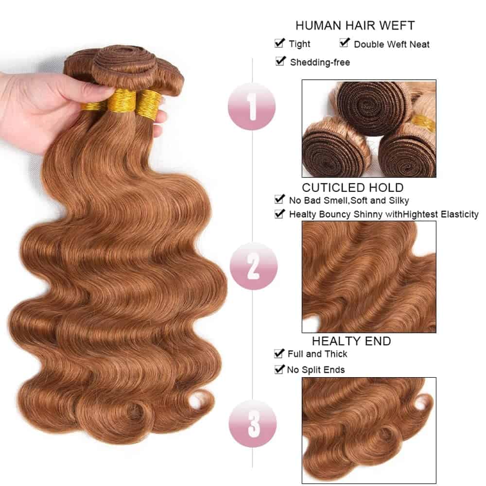 #30 Brown Bundles Cabello Humano Onda Natural Paquetes 26 - Imagen 3