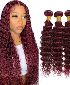 Bundles de Cabello Humano Ondulado Profundo 99j Borgoña 24