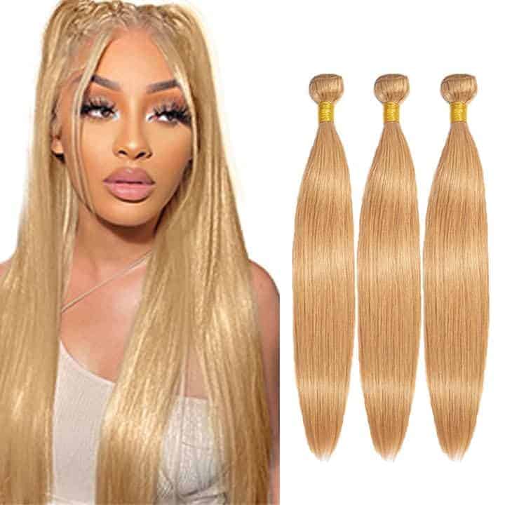 #27 Mechones Rubio Cabello Humano Recto 24 26 28 Pulgadas