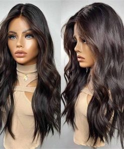 Pelucas de fibra resistente al calor de onda natural larga