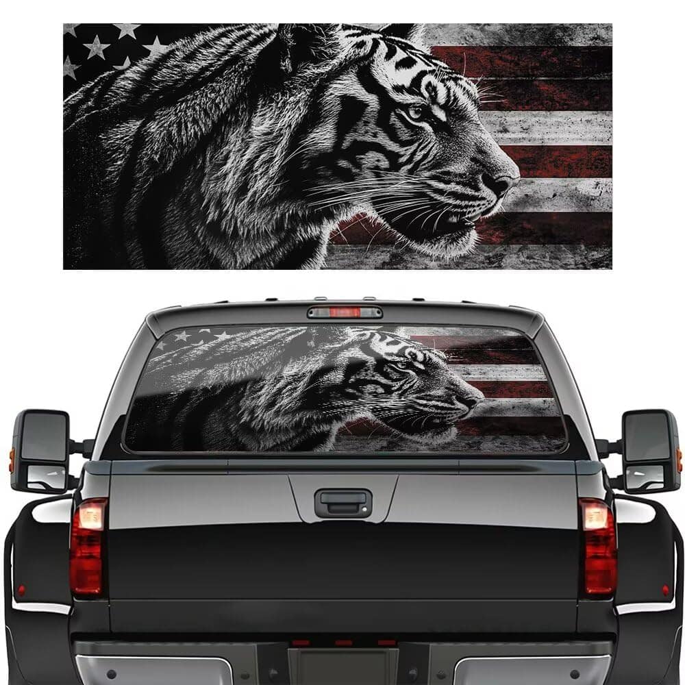 Calcomanías para ventana trasera de tigre negro y blanco