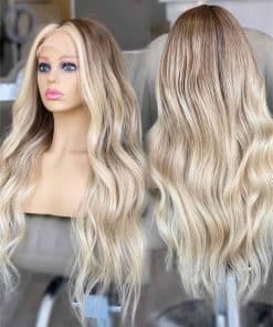 Pelucas Sintéticas Ombre de Encaje Frontal Largo y Ondulado