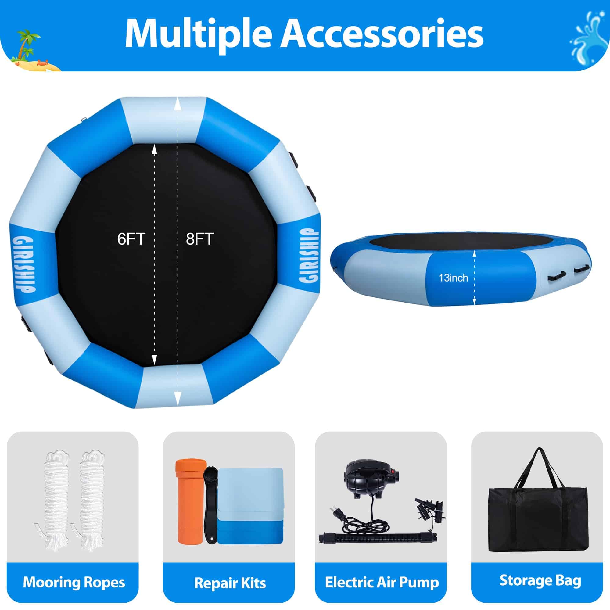 Trampolín acuático inflable de 8 pies, anillo flotante - Imagen 8