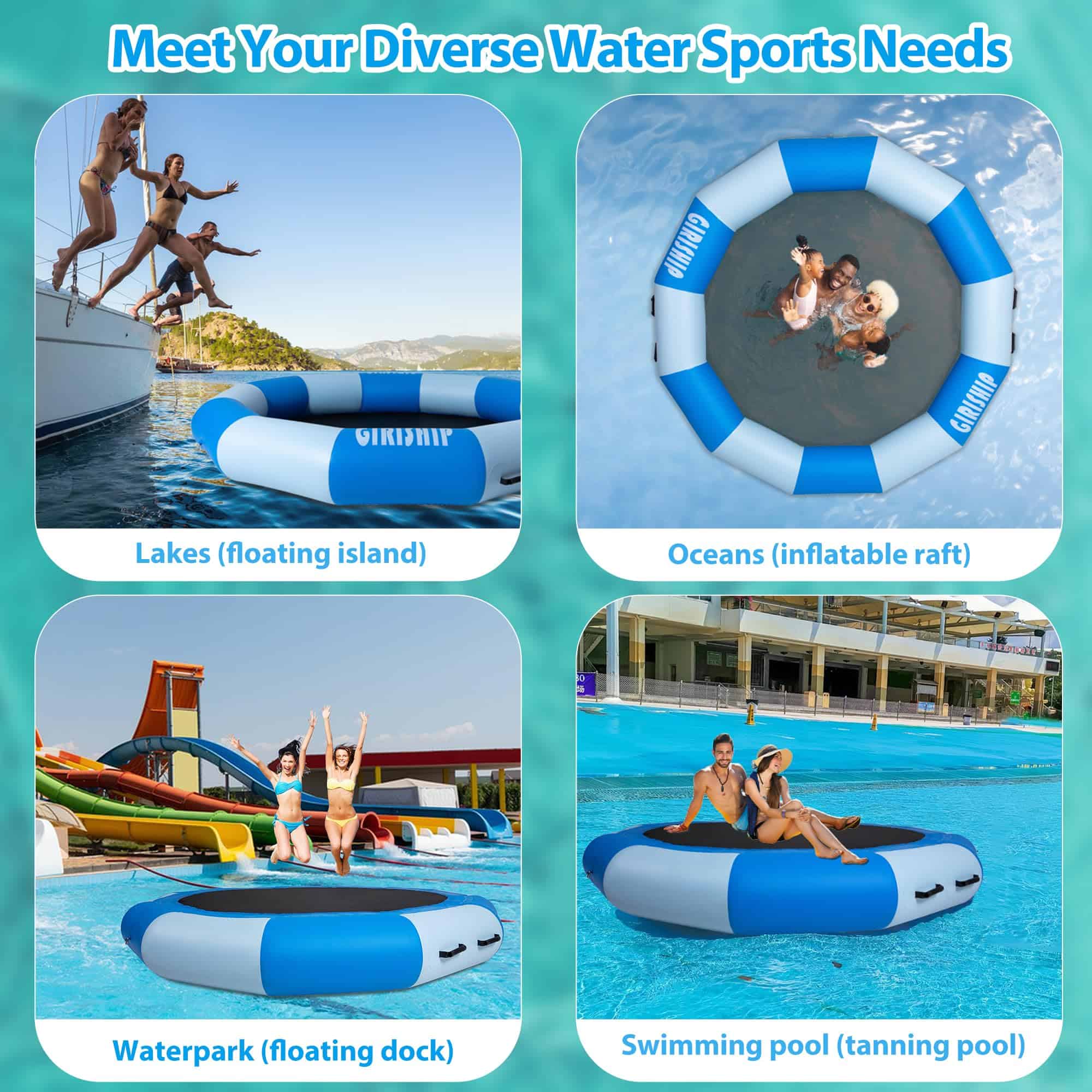 Trampolín acuático inflable de 8 pies, anillo flotante - Imagen 5